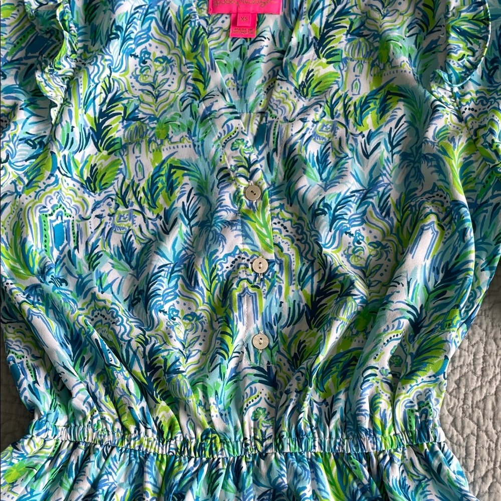 Lilly Pulitzer Blue & Green Tiered Long-Sleeve Dress XS Kelsie Resort - Picture 3 of 10